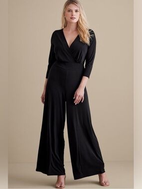Soft Surroundings Penelope 3/4 Sleeve Jumpsuit Black Womens Size XL